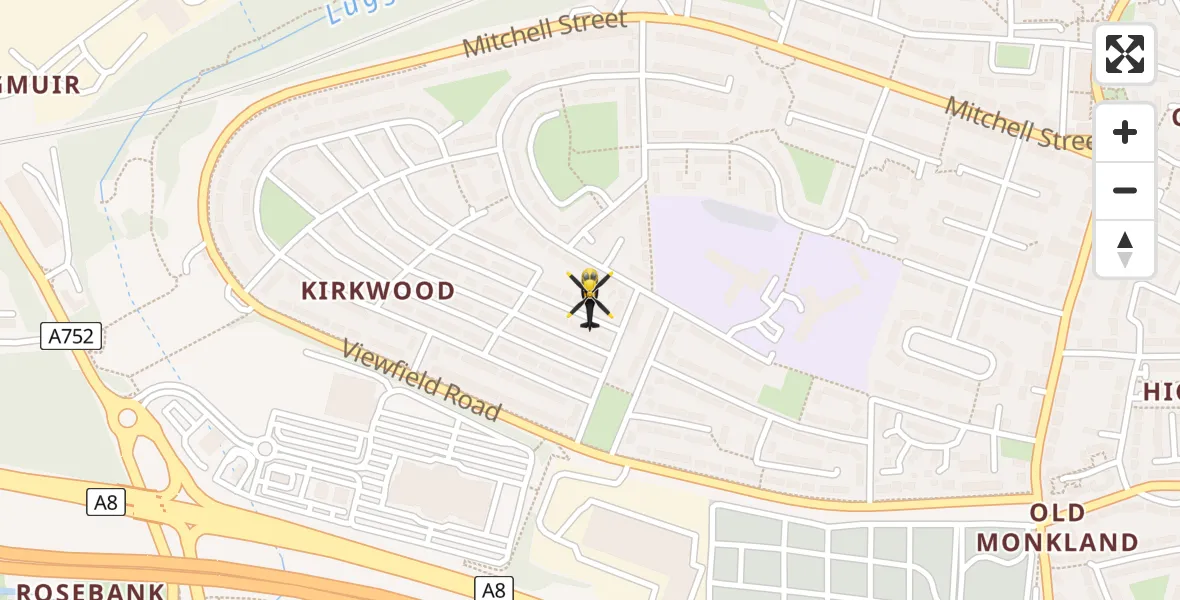 Flight path map showing Police Helicopter route from Viewpark to Viewpark