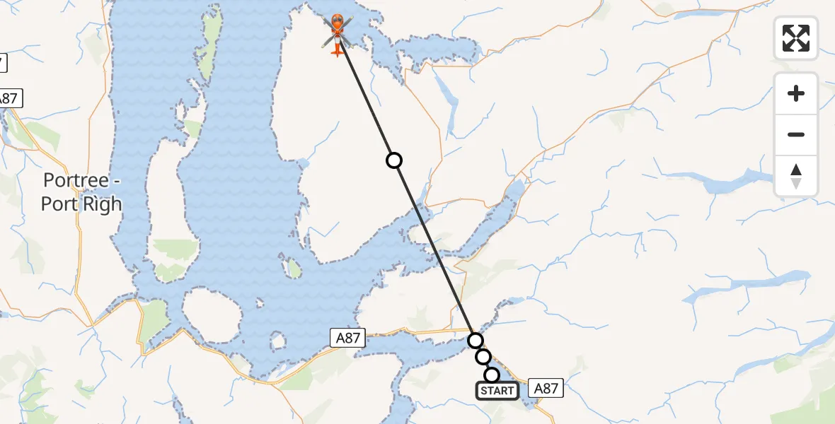 Flight path map showing Coastguard Helicopter route from Saraig to Inner Seas