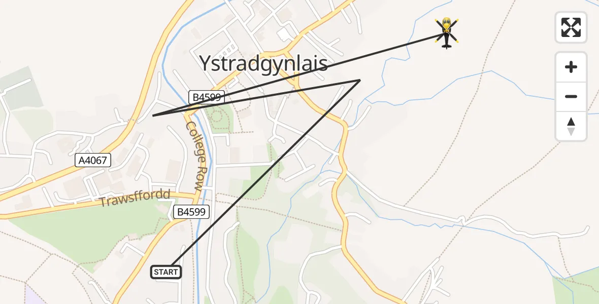 Flight path map showing Police Helicopter route from Ystradgynlais to Ystradgynlais