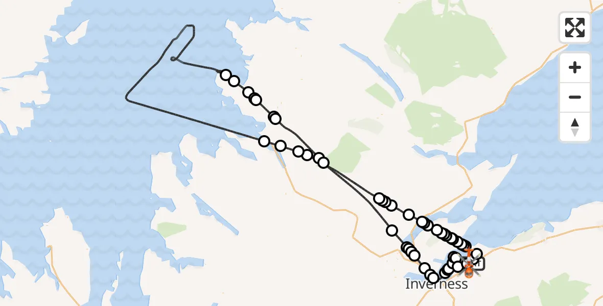 Flight route Coastguard Helicopter Inverness Airport - Inverness Airport, 22 April 2026, 20:14