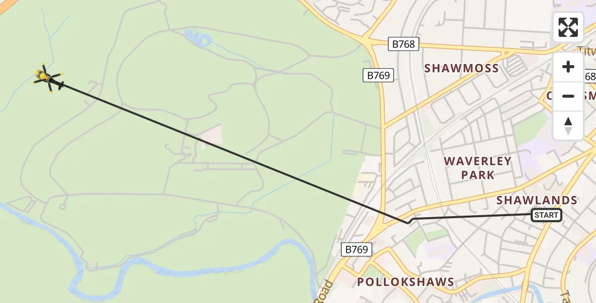 Flight path map showing Police Helicopter route from Glasgow to Glasgow
