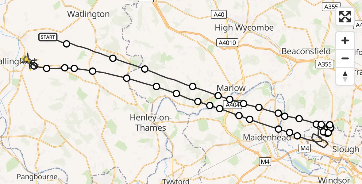 Flight path map showing Police Helicopter route from Ewelme to Crowmarsh Gifford