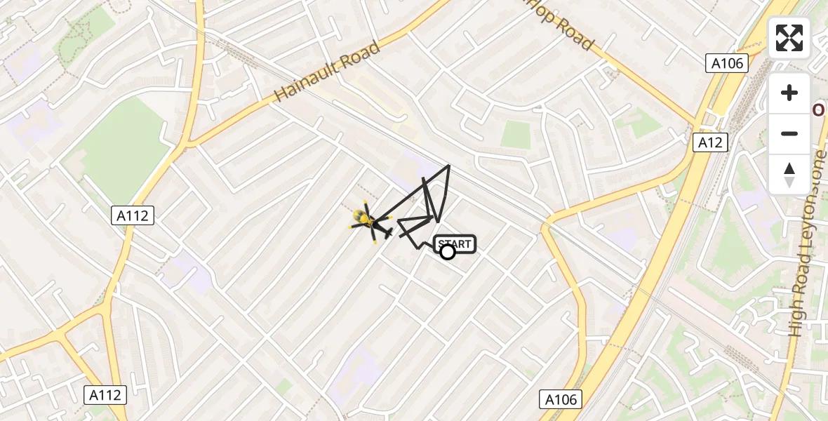 Flight path map showing Police Helicopter route from Leytonstone to Leyton