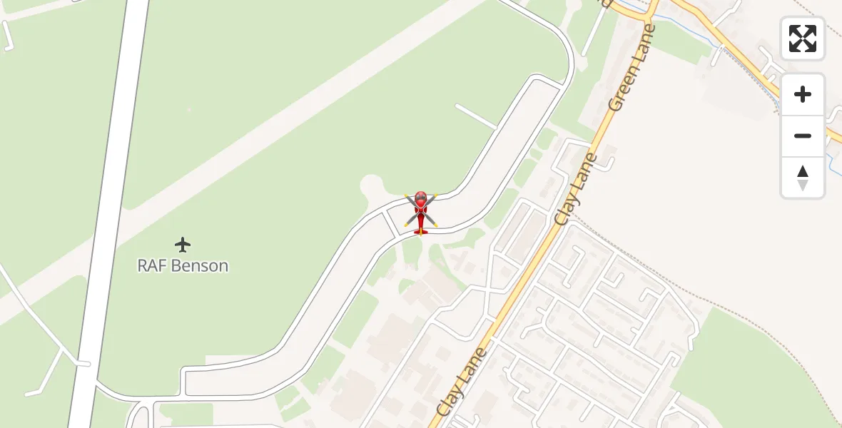 Flight path map showing Air Ambulance Helicopter route from RAF Benson to RAF Benson