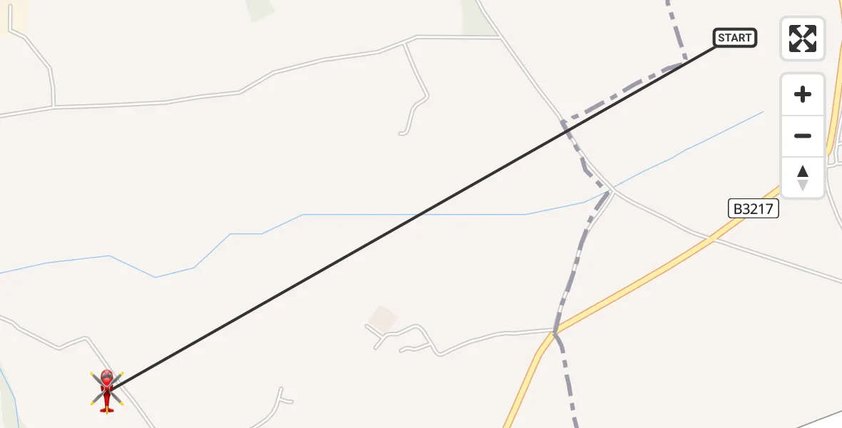 Flight path map showing Air Ambulance Helicopter route from North Devon to Roborough