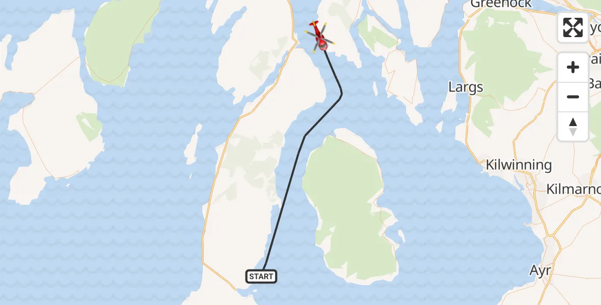 Flight path map showing Air Ambulance Helicopter route from Inner Seas to Inner Seas
