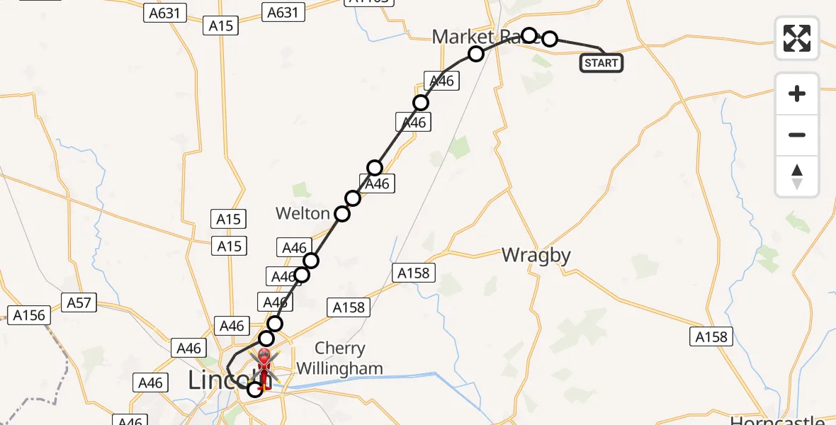 Routekaart van de vlucht: Air Ambulance Helicopter to Bracebridge, Milman Road