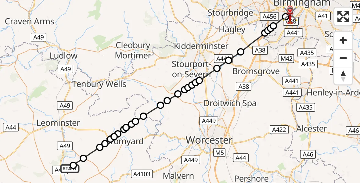 Flight path map showing Air Ambulance Helicopter route from Marden to Metchley
