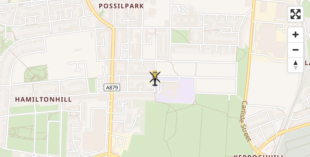 Flight path map showing Police Helicopter route from Glasgow to Glasgow