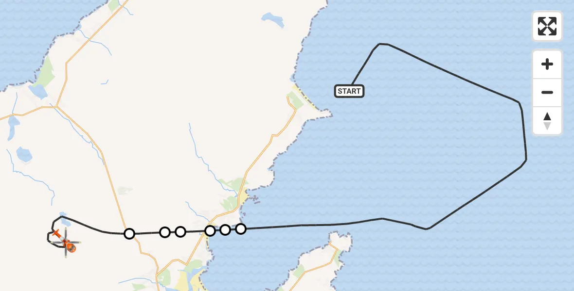 Flight path map showing Coastguard Helicopter route from Inner Seas to Na h-Eileanan Siar