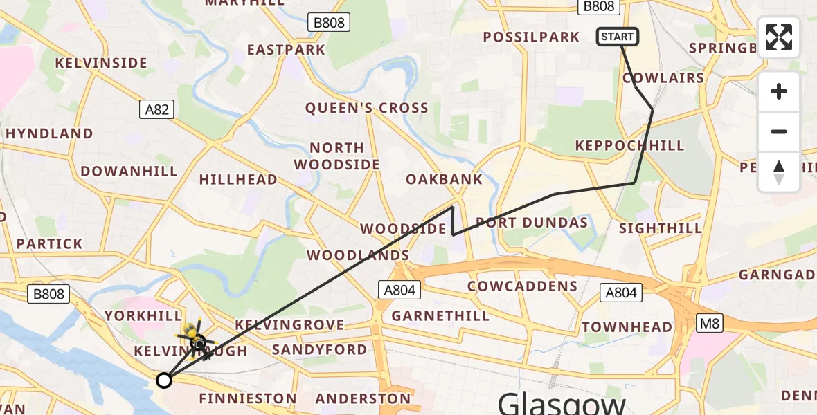 Flight path map showing Police Helicopter route from Glasgow to Glasgow