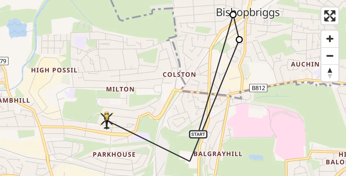Flight path map showing Police Helicopter route from Glasgow to Glasgow