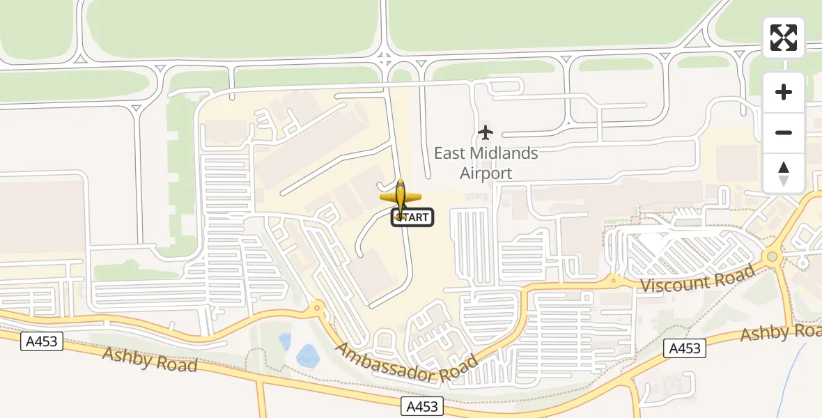 Flight path map showing Police Aircraft route from East Midlands Airport to East Midlands Airport
