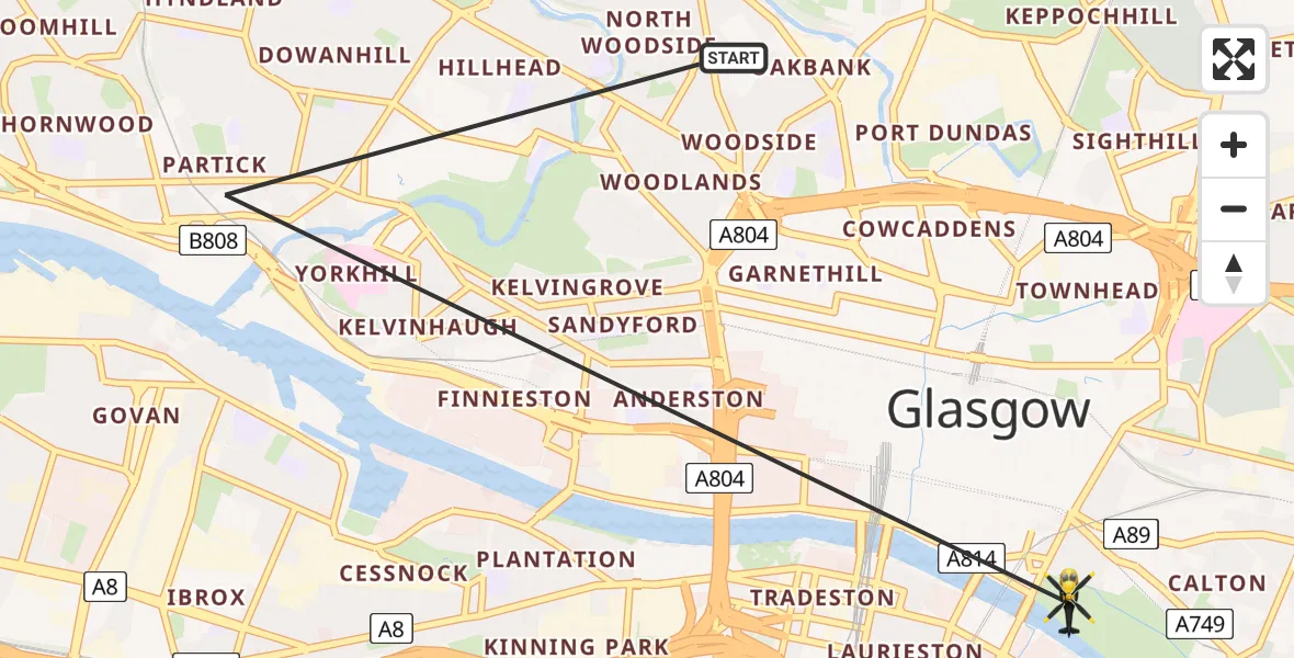 Flight path map showing Police Helicopter route from Glasgow to Glasgow