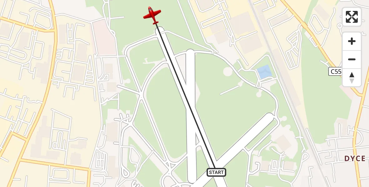 Flight path map showing Air Ambulance Aircraft route from Aberdeen International Airport to Aberdeen International Airport