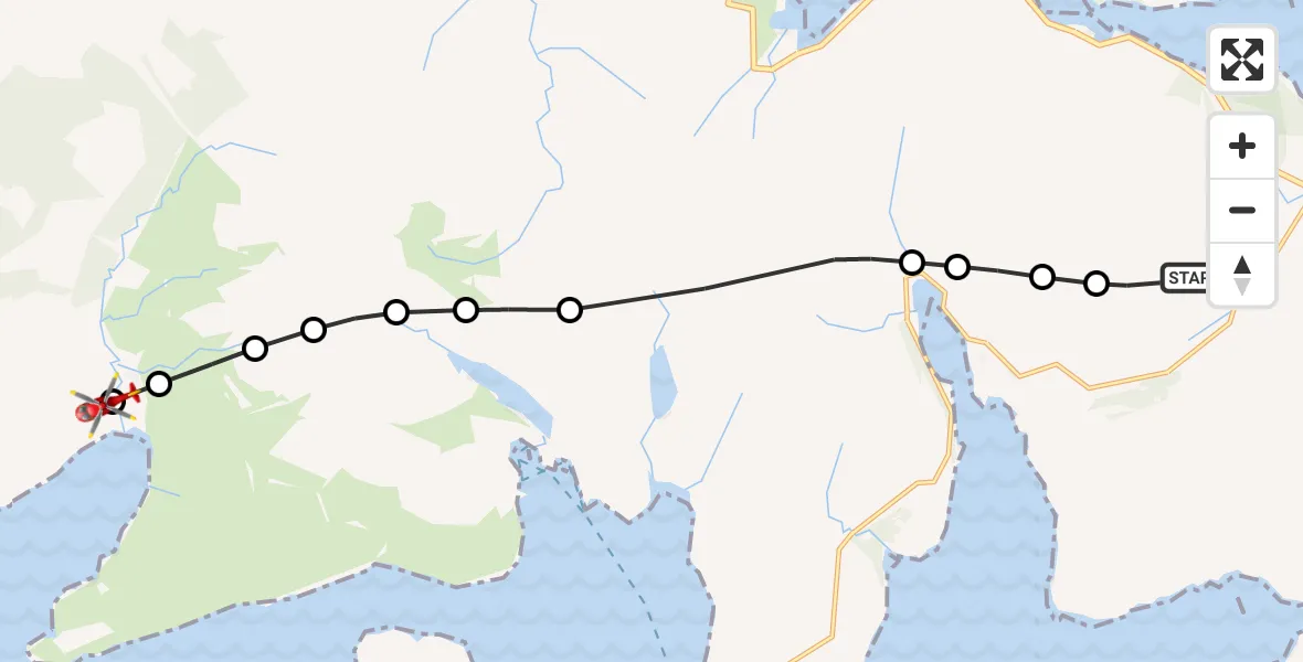 Flight path map showing Air Ambulance Helicopter route from Coire Beithe to Bualintur - Buaile an Todhair