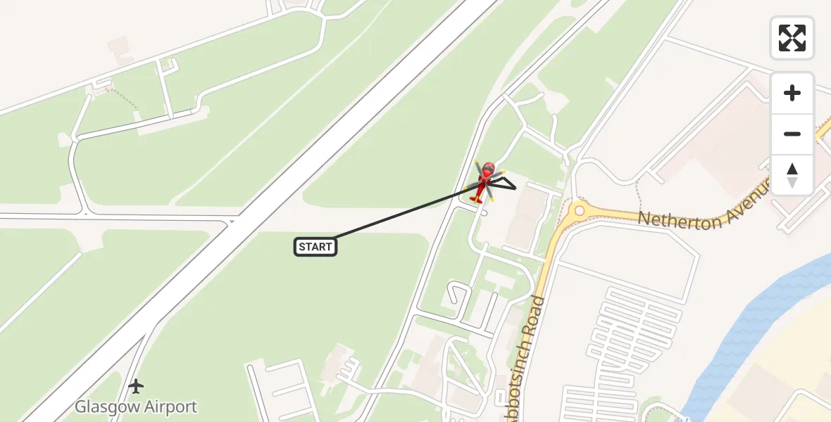 Flight route Air Ambulance Helicopter Glasgow Airport - Glasgow Airport, 23 April 2026, 11:33