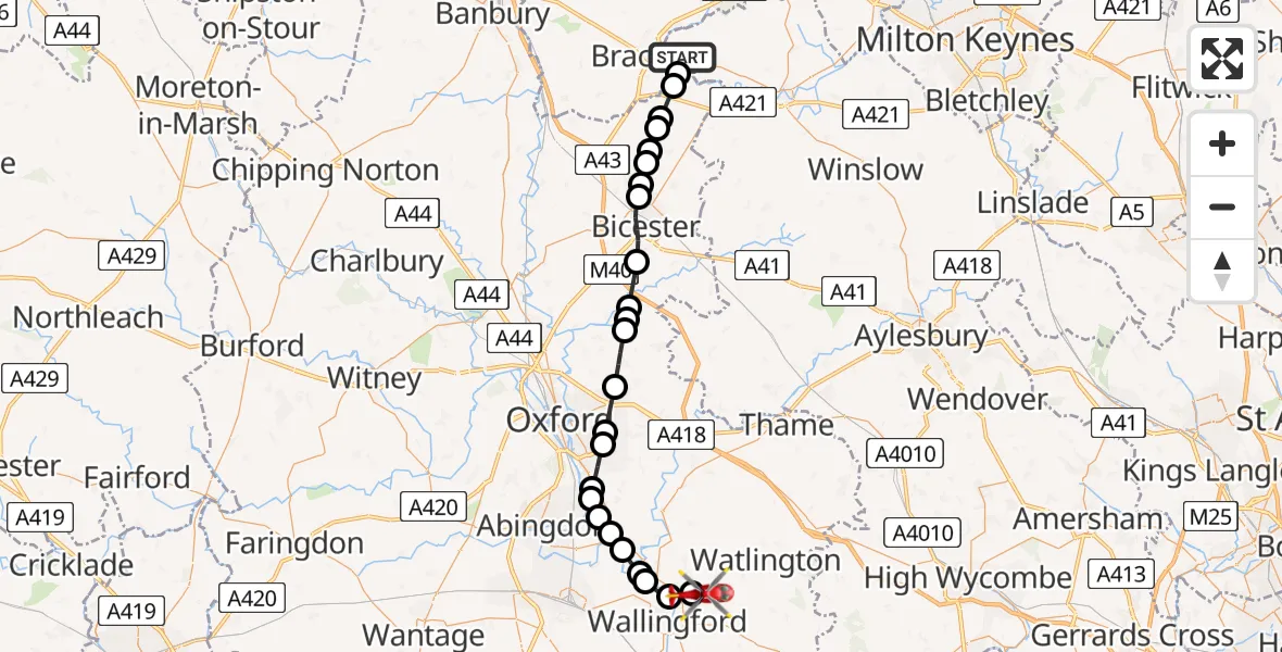 Flight path map showing Air Ambulance Helicopter route from Westbury to RAF Benson