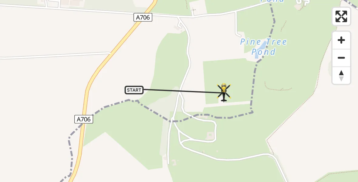 Flight path map showing Police Helicopter route from Bo'ness to Linlithgow