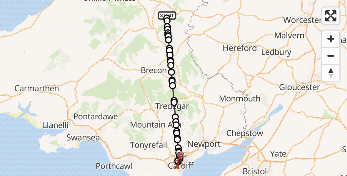 Routekaart van de vlucht: Air Ambulance Helicopter to Mynachdy, Dame Shirley Bassey Way