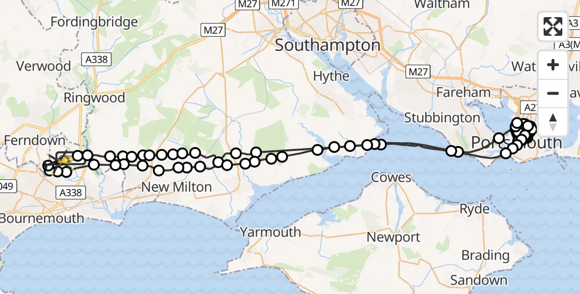 Flight path map showing Police Helicopter route from Bournemouth Airport to Bournemouth Airport