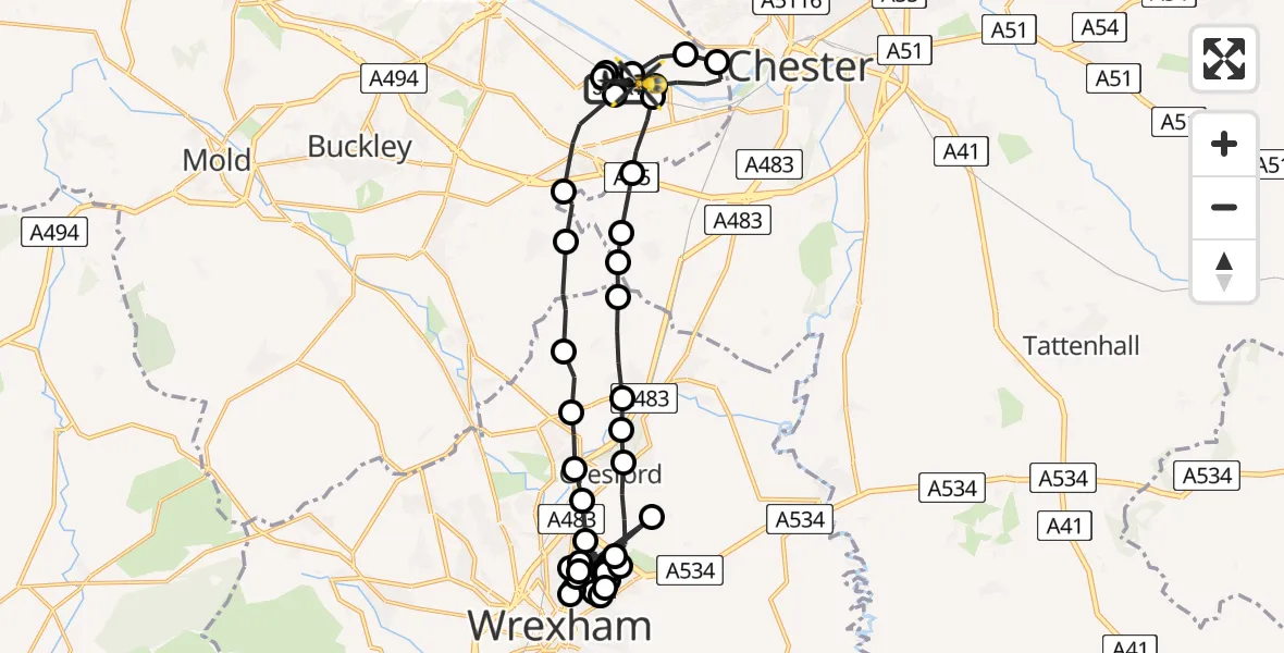 Flight path map showing Police Helicopter route from Hawarden Airport to Saltney Ferry