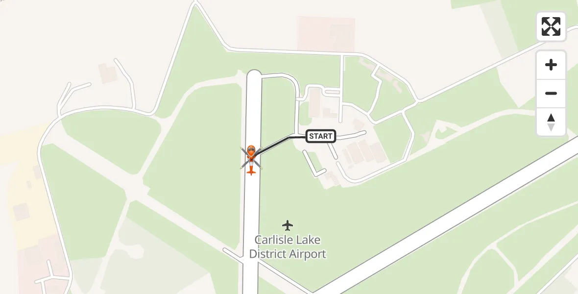Flight path map showing Coastguard Helicopter route from Carlisle Lake District Airport to Carlisle Lake District Airport