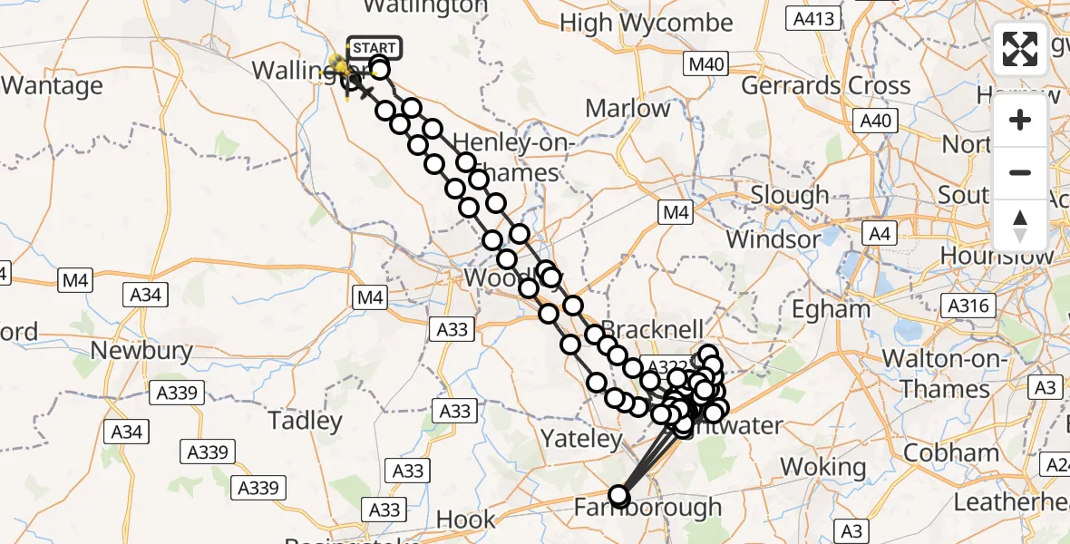 Flight path map showing Police Helicopter route from Ewelme to Crowmarsh Gifford