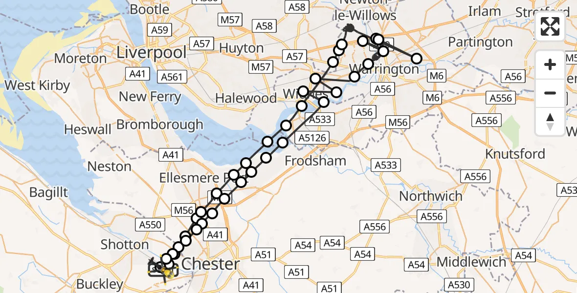 Flight path map showing Police Helicopter route from Hawarden Airport to Hawarden Airport