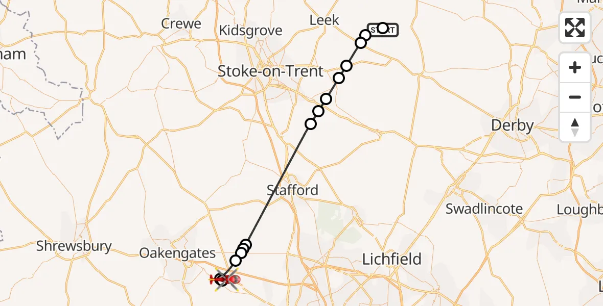 Routekaart van de vlucht: Air Ambulance Helicopter to Cosford, Airbase Avenue