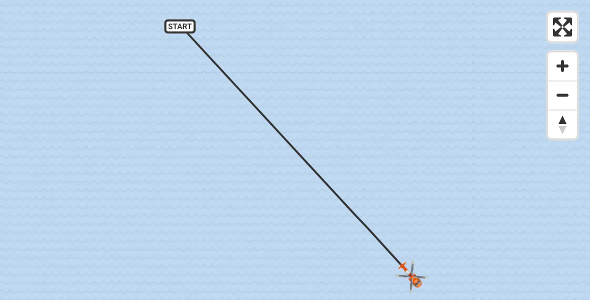 Flight path map showing Coastguard Helicopter route from North Sea to North Sea