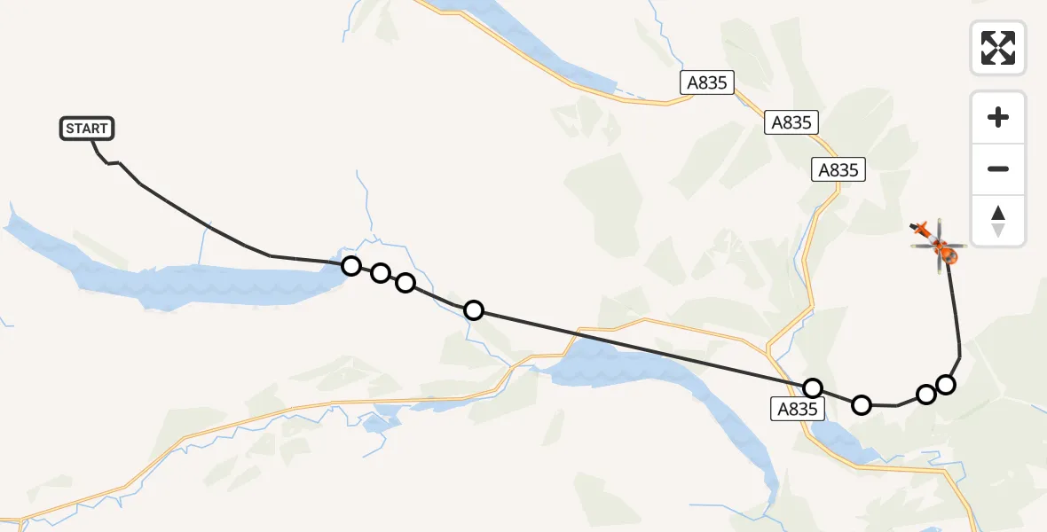 Flight path map showing Coastguard Helicopter route from Highland to Highland