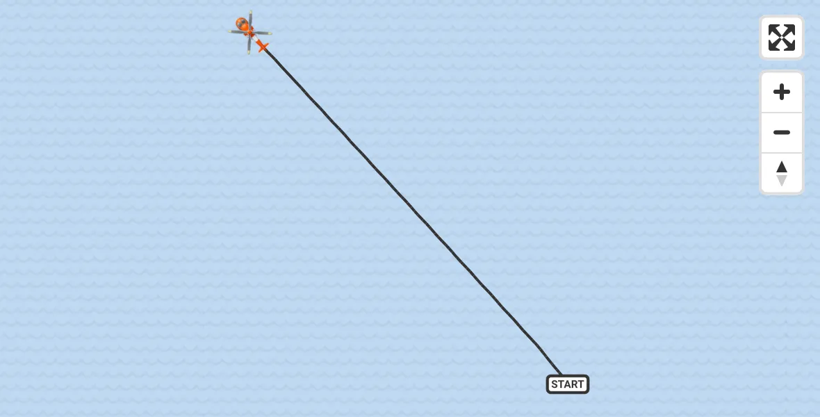 Flight path map showing Coastguard Helicopter route from North Sea to North Sea