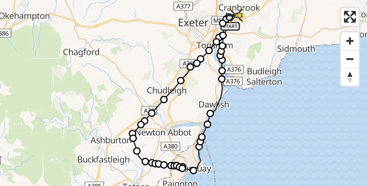 Flight path map showing Police Helicopter route from Clyst Honiton to Clyst Honiton