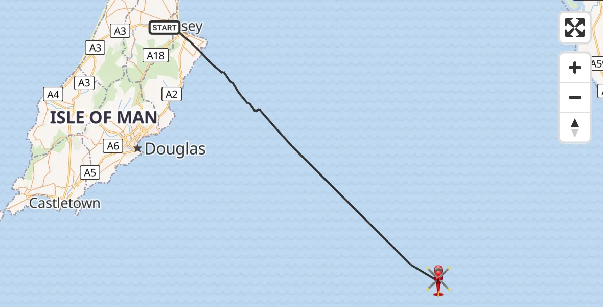 Flight path map showing Air Ambulance Helicopter route from Irish Sea to Irish Sea