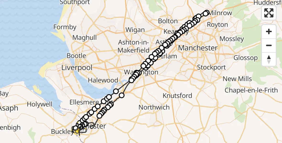 Flight path map showing Police Helicopter route from Hawarden Airport to Hawarden Airport
