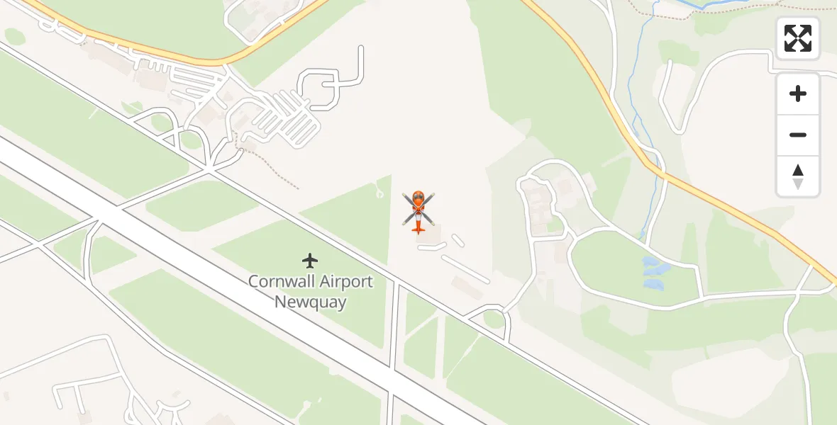 Flight path map showing Coastguard Helicopter route from Cornwall Airport Newquay to Cornwall Airport Newquay