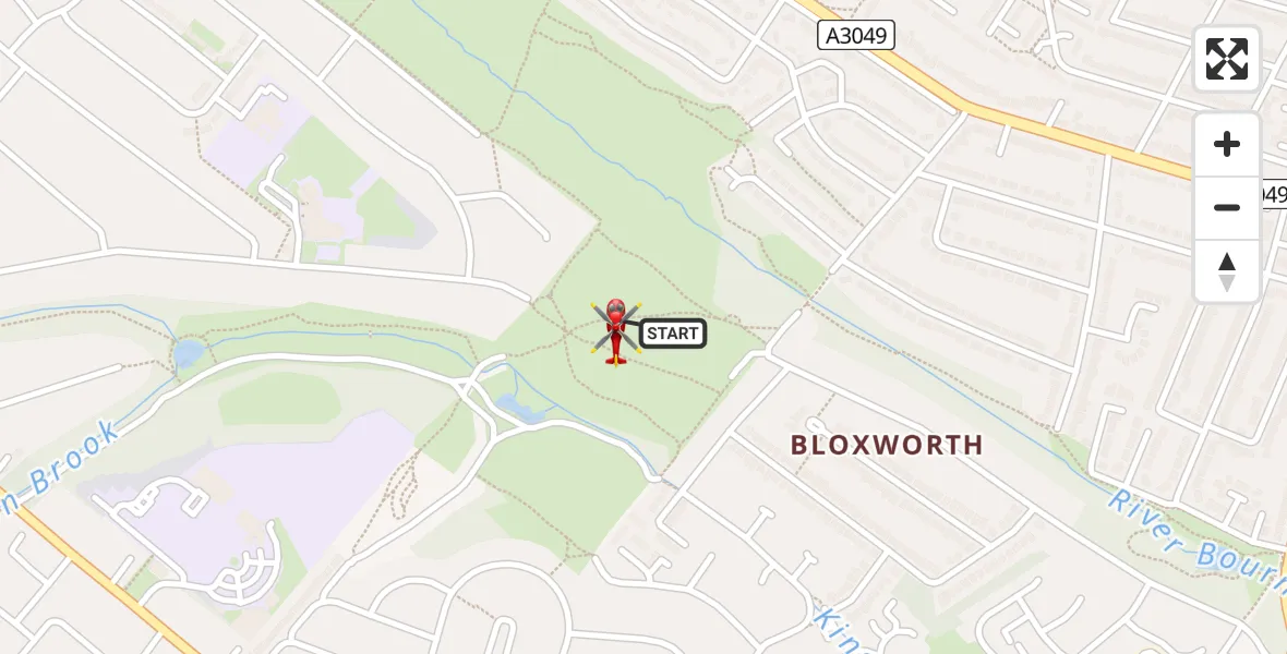 Flight path map showing Air Ambulance Helicopter route from Poole to Poole
