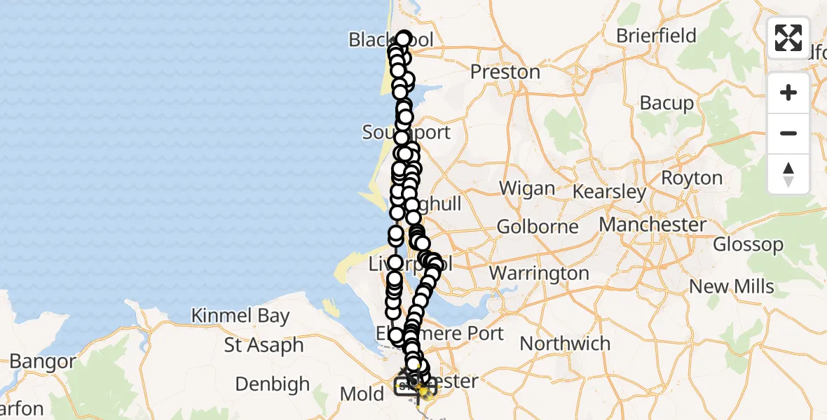 Flight path map showing Police Helicopter route from Hawarden Airport to Hawarden Airport