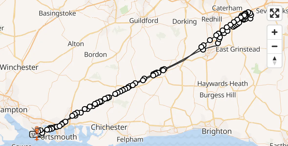 Flight path map showing Coastguard Helicopter route from Solent Airport to Solent Airport