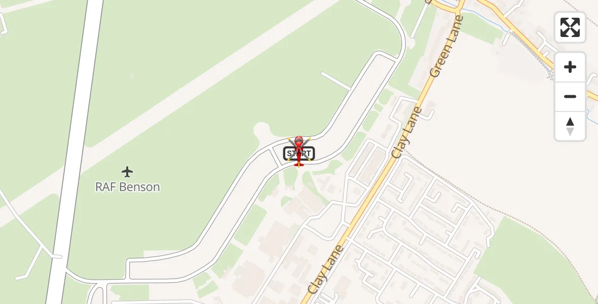Flight path map showing Air Ambulance Helicopter route from RAF Benson to RAF Benson