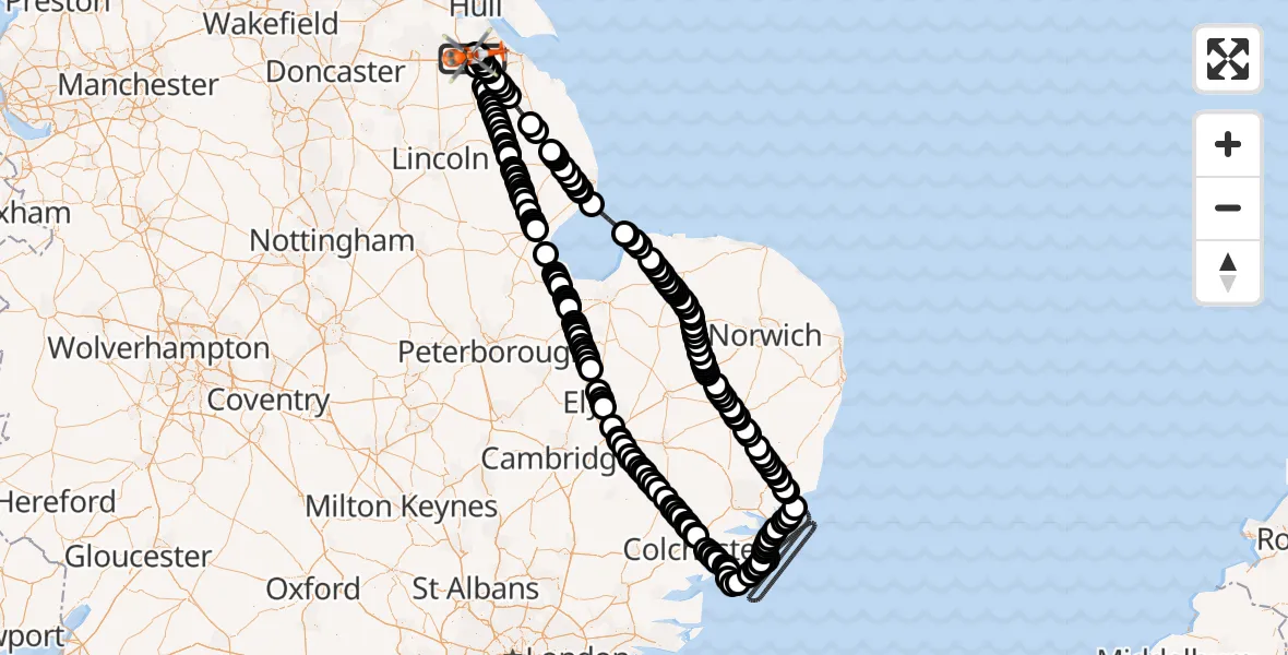 Flight route Coastguard Helicopter Humberside Airport - Humberside Airport, 24 April 2026, 08:43