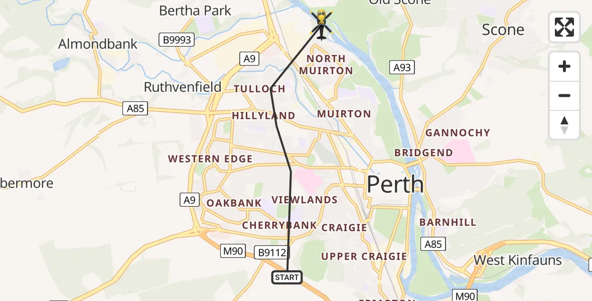 Flight path map showing Police Helicopter route from Perth to Perth