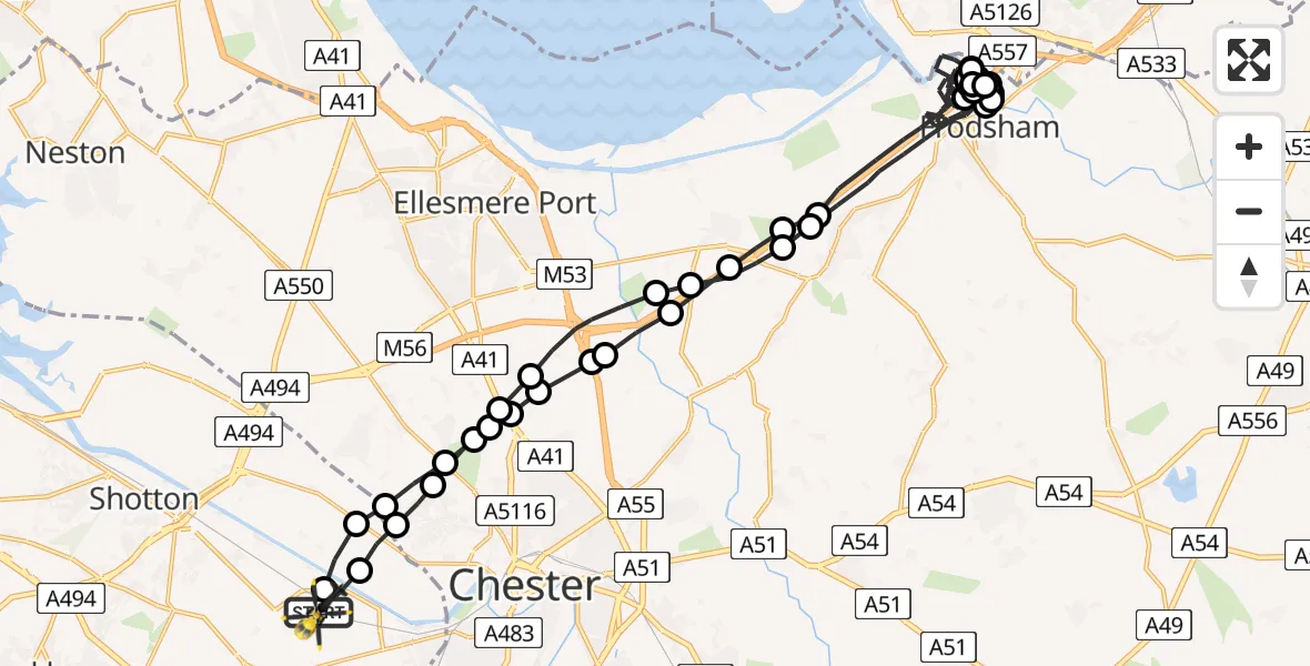 Flight path map showing Police Helicopter route from Hawarden Airport to Hawarden Airport