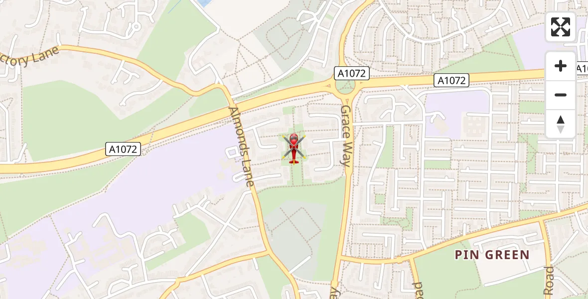 Flight path map showing Air Ambulance Helicopter route from Stevenage to Stevenage