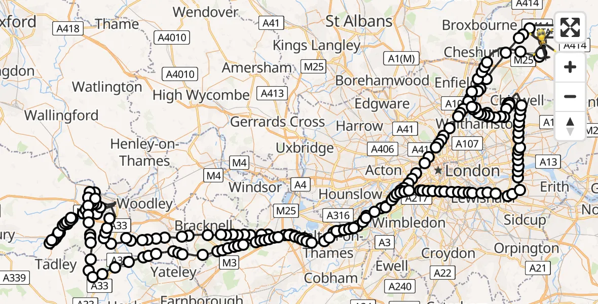 Flight path map showing Police Helicopter route from North Weald Bassett to Coopersale