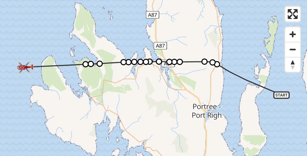 Flight path map showing Air Ambulance Helicopter route from Inner Seas to Inner Seas