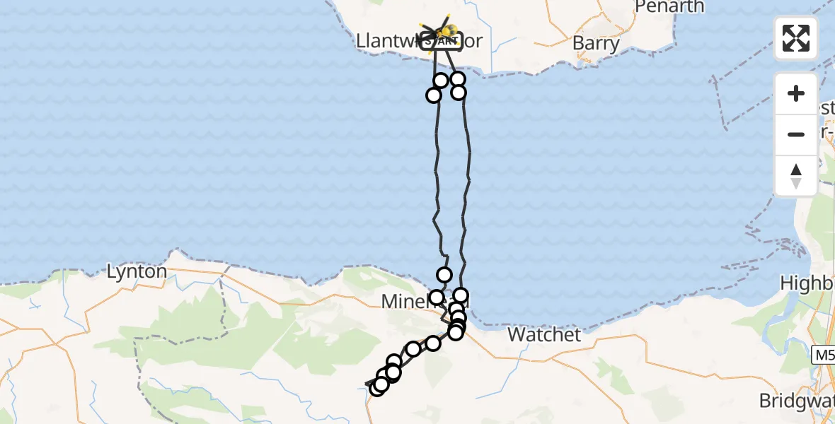 Flight path map showing Police Helicopter route from Boverton to Boverton