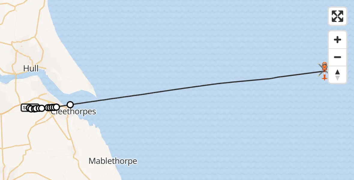 Flight path map showing Coastguard Helicopter route from Humberside Airport to North Sea