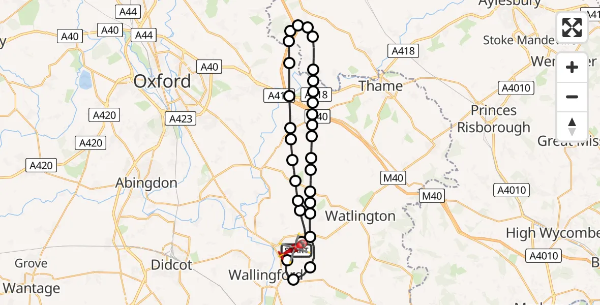 Flight path map showing Air Ambulance Helicopter route from RAF Benson to RAF Benson